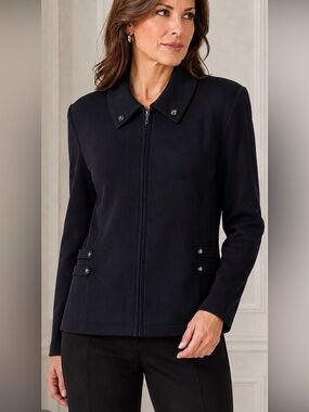St. John Collection zip-front, collared, or military-style knit jacket Size 16